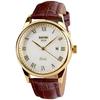 Brown Leather Belt Business Arm Watch Waterproof Quartz Analog Stylish Classic Casual Simple Date Lightweight Watch Day Gift White Watch for Men Men's