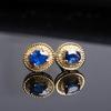 Huitan Temperament Blue Cubic Zirconia Gold Color Stud Earrings for Women Dainty Piercing Accessories Fancy Gift Fashion Jewelry
