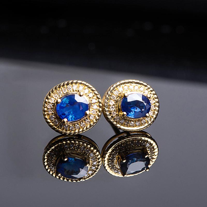 Серьги-гвоздики Huitan Temperament Blue Cubic Zirconie Gold Color для женщин, изящные аксессуары для пирсинга, модные подарочные украшения