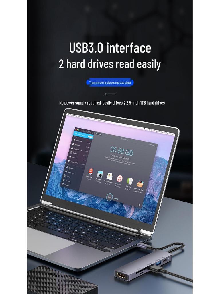 USB-C хаб для ноутбука: Зарядка 100 Вт, USB 3.0, Трансляция на 4K-экран, Док-станция с расширением SD/TF