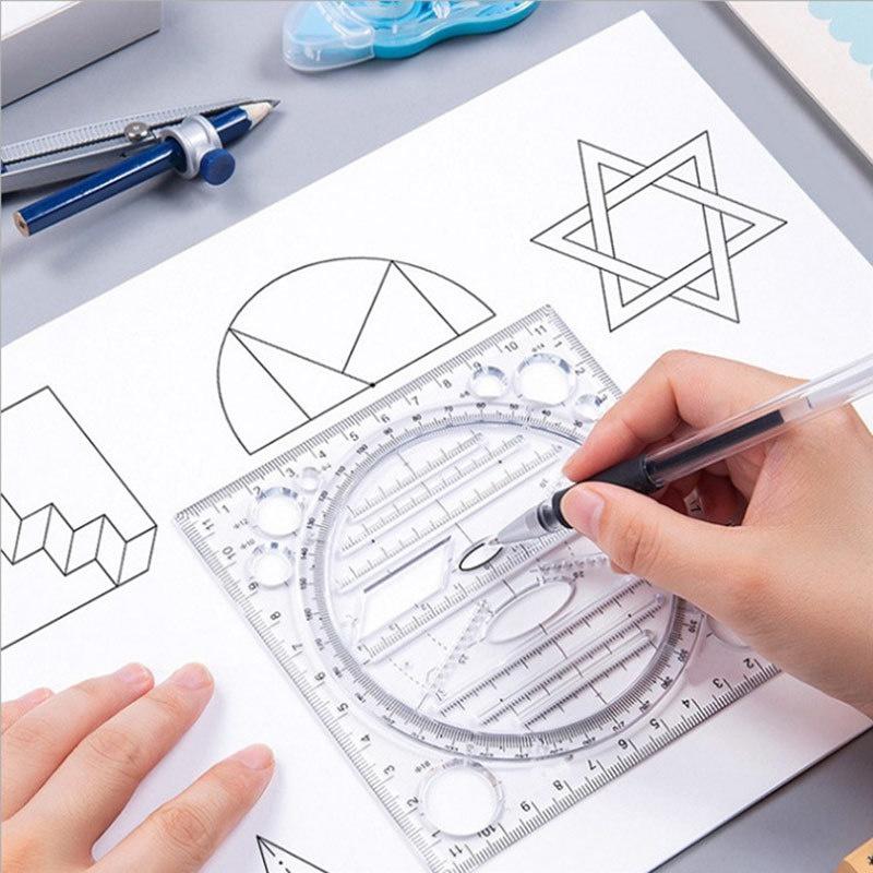 Multifunction Rotatable Drawing Template Art Design Construction Architect Stereo Geometry Circle Drafting Measuring Scale Ruler