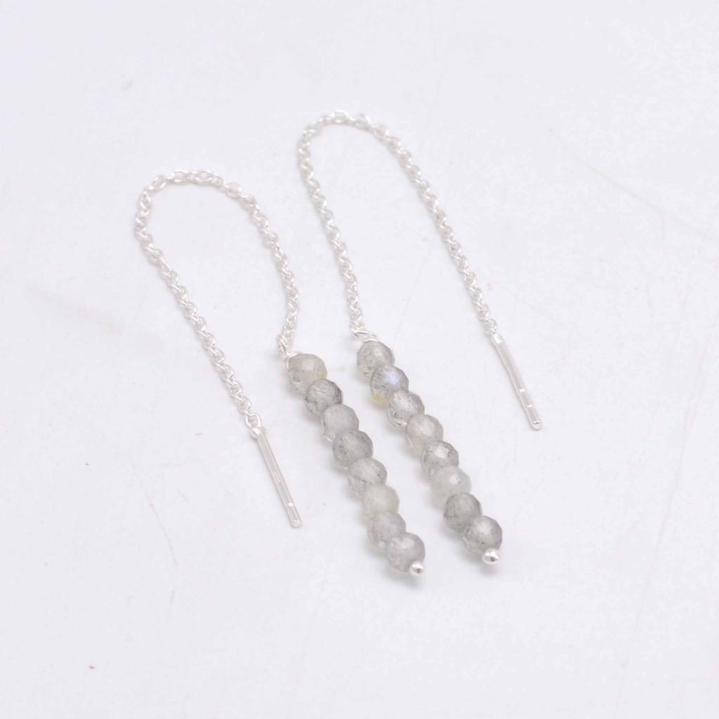 Labradorite 925 Silver Threader Earrings, Natural Gemstone Women Handmade Fringe Earrings