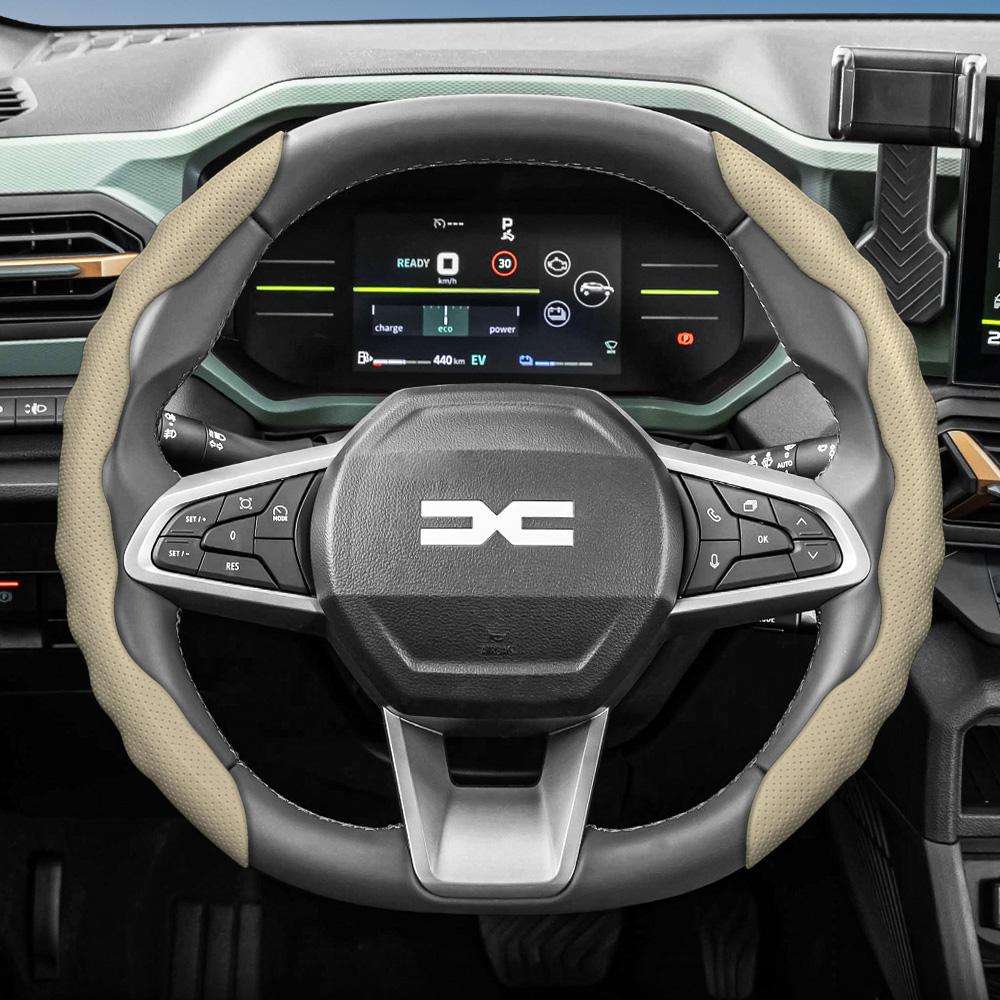vcxja9 Suitable for Dacia Steering Wheel Cover, Wave-Shaped Sporty Design, Breathable Leather, Segmented Anti-Slip Sweat-Absorbing Protective
