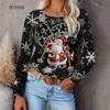 Женские модные футболки с рисунком Санта-Клауса и снежинок, осень-зима, с длинным рукавом и 3d принтом, рождественские уличные женские топы