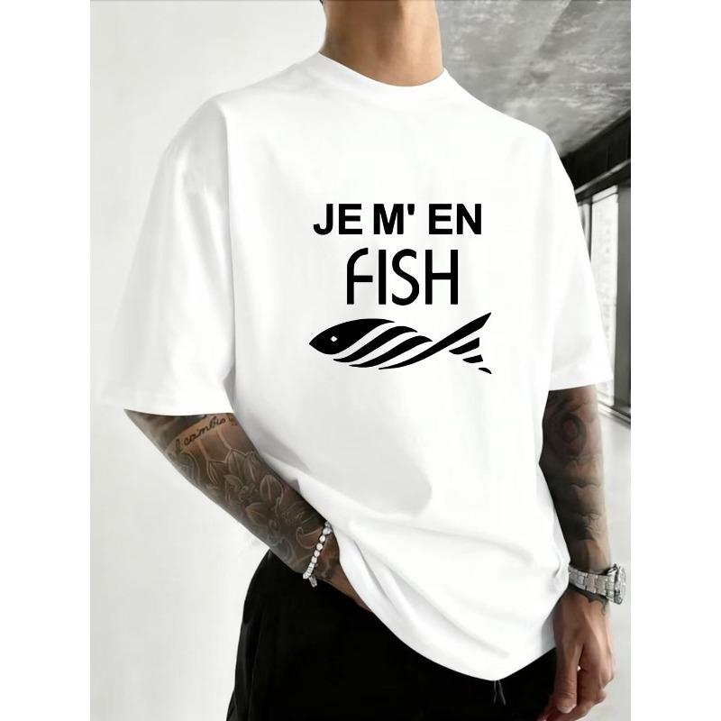 Футболка для мужчин с французской игрой слов 'JE M' EN FISH' (Звучит как 'Je M'En Fiche', что переводится как 'Мне все равно')