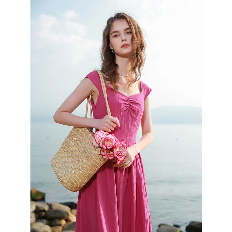 Sancai French Style Textured Square Neck A-Line Maxi Dress