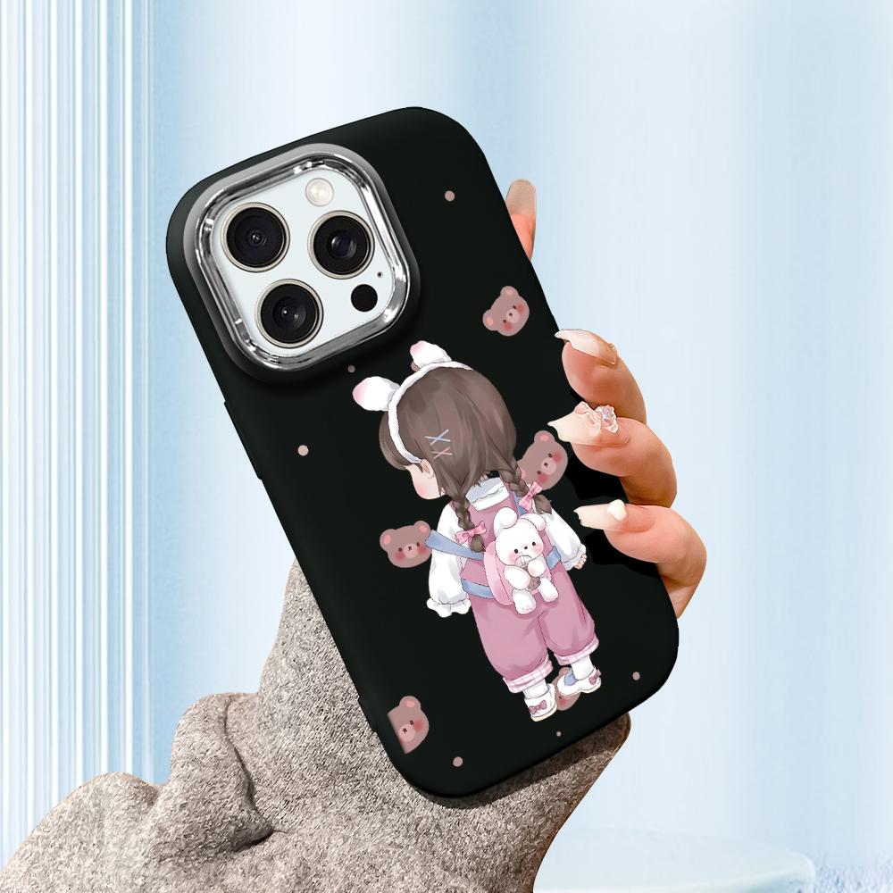 Для iPhone 15 14 13 11ProMax 14 15 16 Samsung S25 S24 S23 S22 Redmi 10 13 14C Мультяшный Черный Кот Серебристый Край Мягкий Жидкий Силикон Защитный Чехол