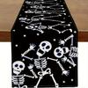1pc Black Halloween Table Runner Skeleton Dance Print Table Runner Waterproof Durable Tablecloth for Halloween Party Decoration