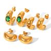 18K Gold C-shaped Stainless Steel Earrings with Zircon Inlay, Stylish Light Luxury Titanium Steel Ear Jewelry