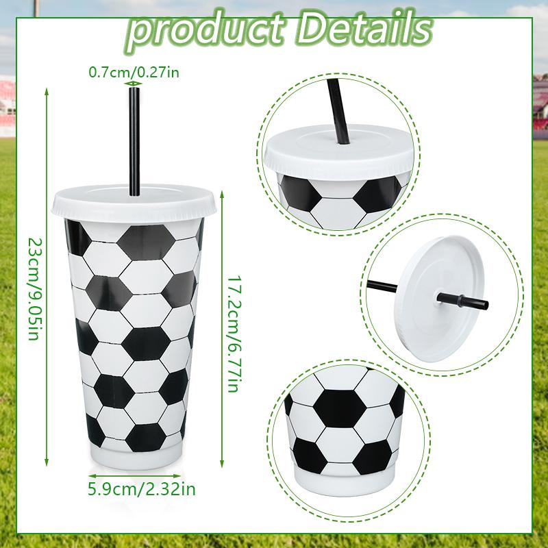 6Pcs Reusable Plastic Soccer Cups with Lid and Straw Kids Football Party Favors Gift Sports Themed Birthday Decoration Supplies