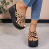 Женские босоножки на танкетке 2025 года, летние туфли на высоком каблуке, модные круглые леопардовые сексуальные удобные тапочки для женщин
