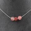 Stones and Minerals. 3-pearl Strawberry Quartz Necklace from Madagascar Steel Chain Necklace for Women and Men. Customizable Size