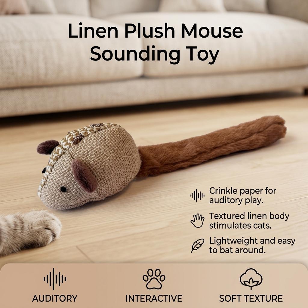 Cat Plush Sounding Mouse Toy for Indoor Outdoor Interactive Play
