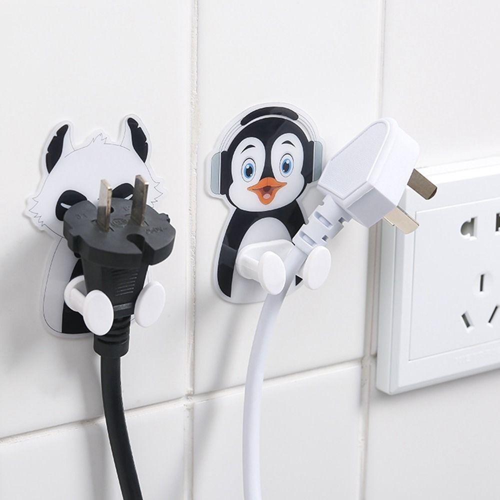 Plastic Cartoon Plug Hanger Self Adhesive Socket Storage Rack Animal Wall Plug Bathroom