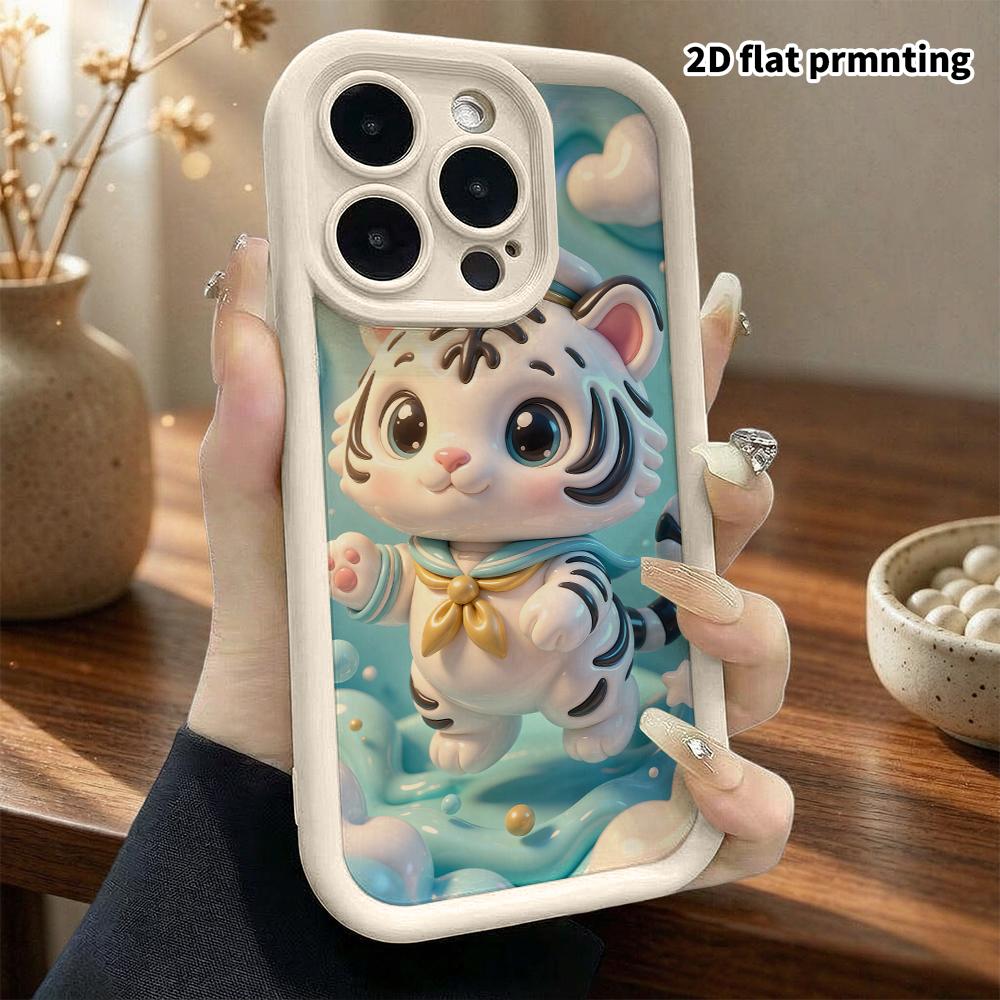 Phone case: 2D flat design suitable for iPhone 18 17 16 15 14 13 Pro protective case, Sailor White Tiger, perfect Christmas and Halloween holiday gift