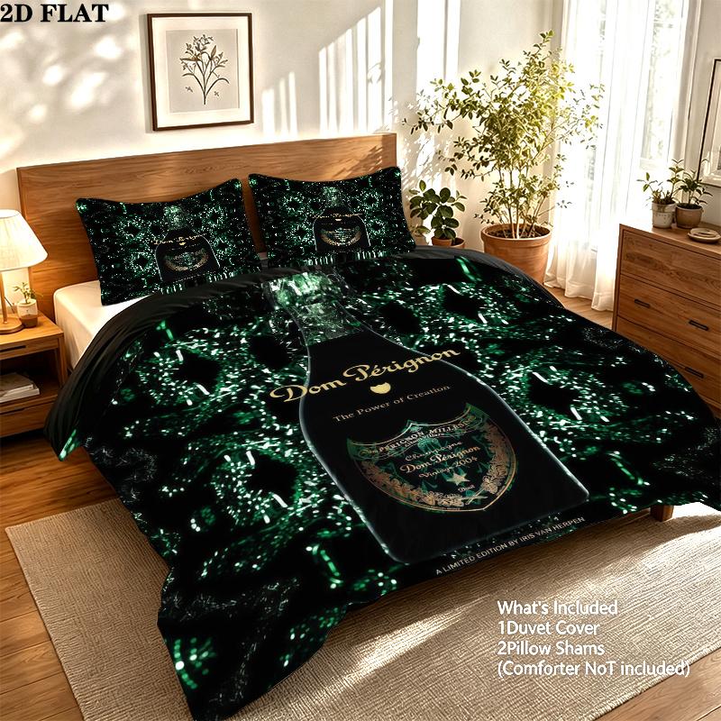 Dom Perignon Pattern Bedding Set Quilt Cover Pillowcase Home Decor Gift (1 * duvet cover + 2 * pillowcase, without core)