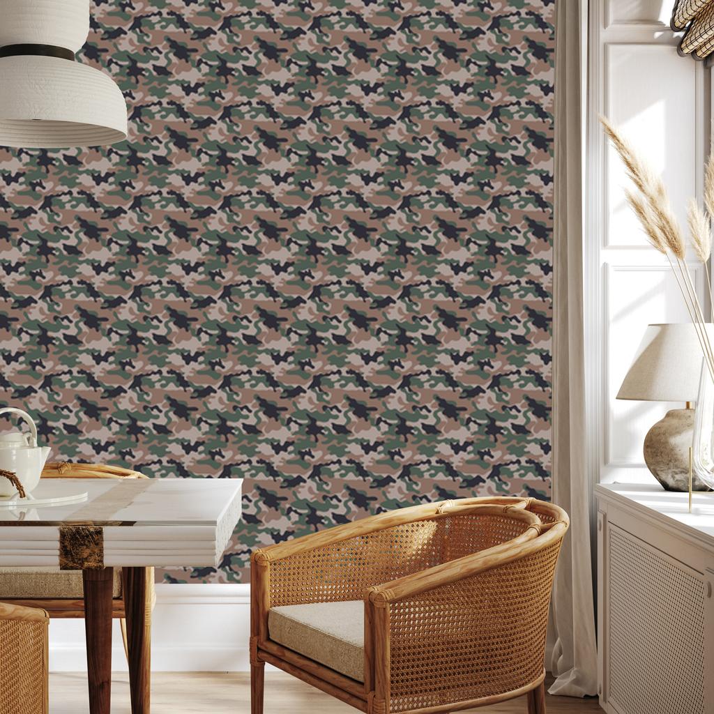 Military camouflage wallpaper brown, graphite and gray 50x1000