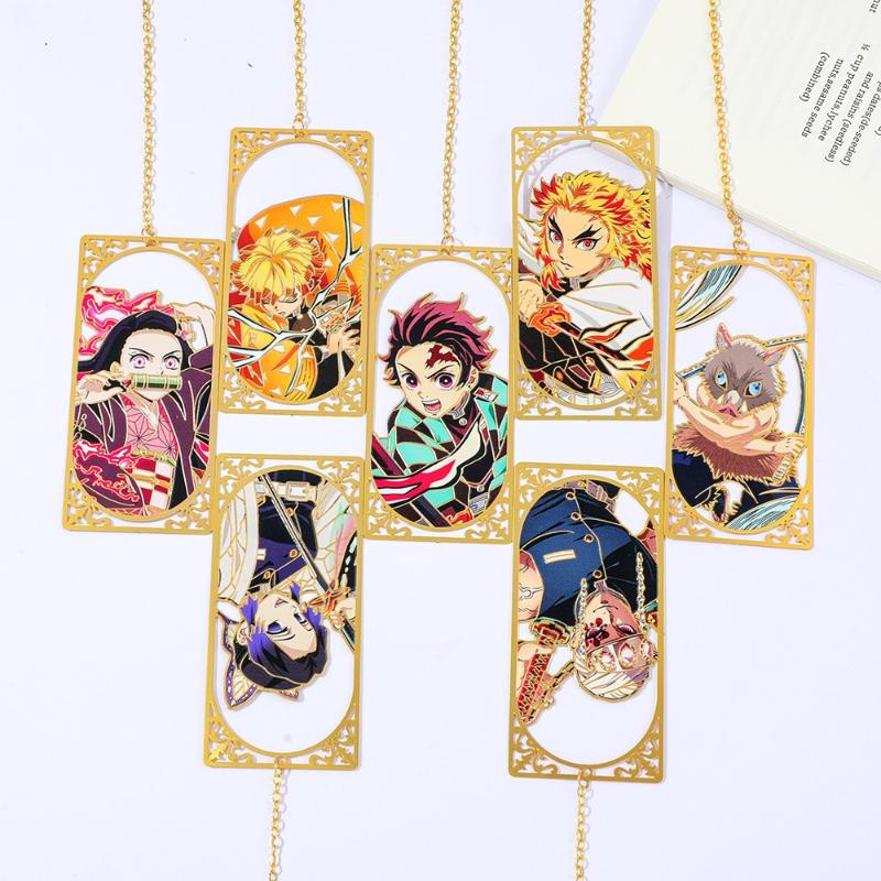 Аниме Клинок, рассекающий демонов Kimetsu no Yaiba Металлическая закладка Танджиро Незуко Зеницу Аниме Косплей Подарок Для студентов Коллекция канцелярских принадлежностей Закладка