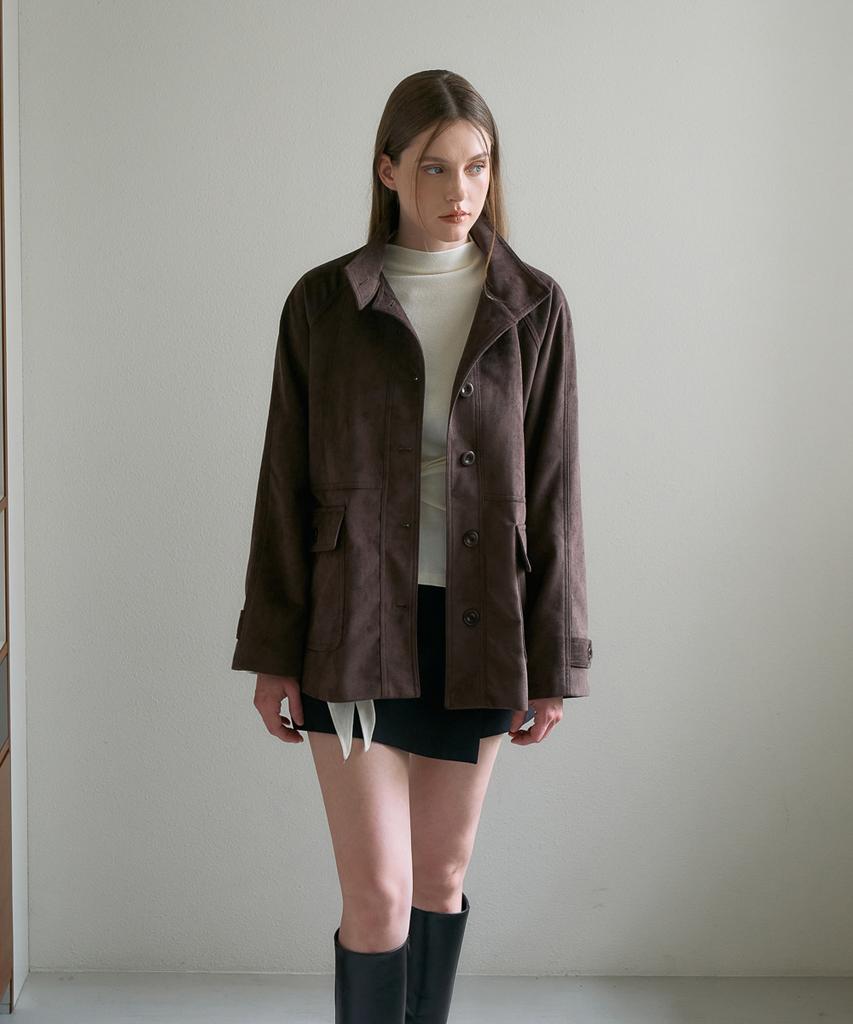 DEHEVE Suede High-Neck Half Jacket [Cocoa Brown]