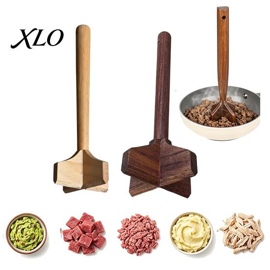 Wooden Potato Masher Wood Masher, Ergonomic Comfortable Grip Manual Beef Chopper Handheld for Avocado Tool, Non-Toxic Durable Utensil Cooking