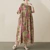 Short Sleeve Plus Size Cotton Vintage Floral New In Dresses for Women Casual Loose Long Summer Dress