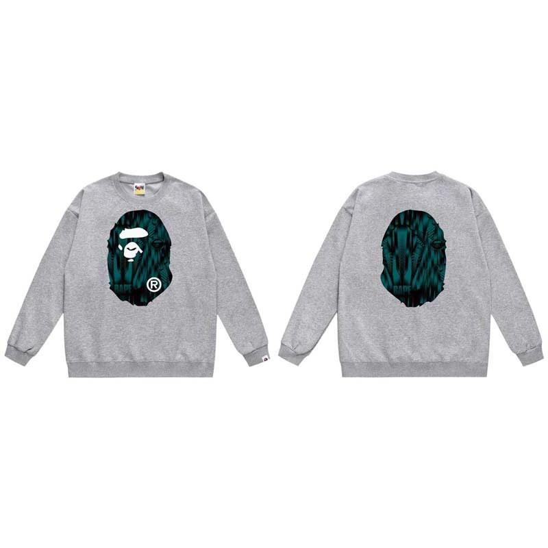BAPE-Style Heavyweight Cotton Crewneck Sweatshirt Mens Oversized Streetwear Pullover Fall