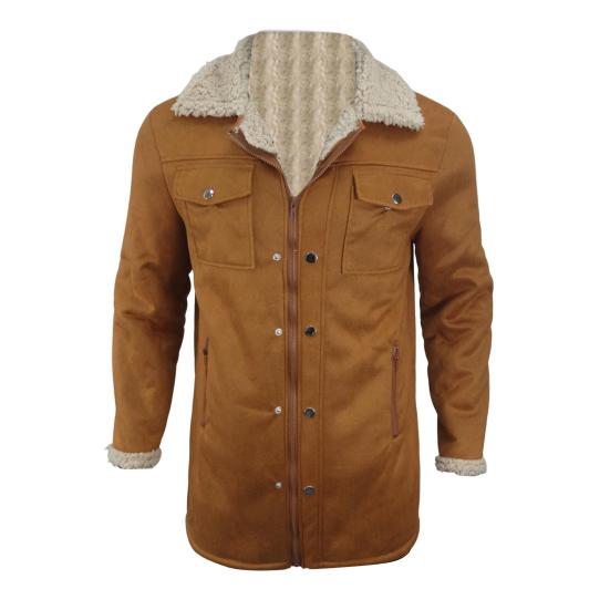 Men Jacket Autumn Winter Woolen Coat Lapel Single-Breasted Mid-Length Windproof Jacket Suede