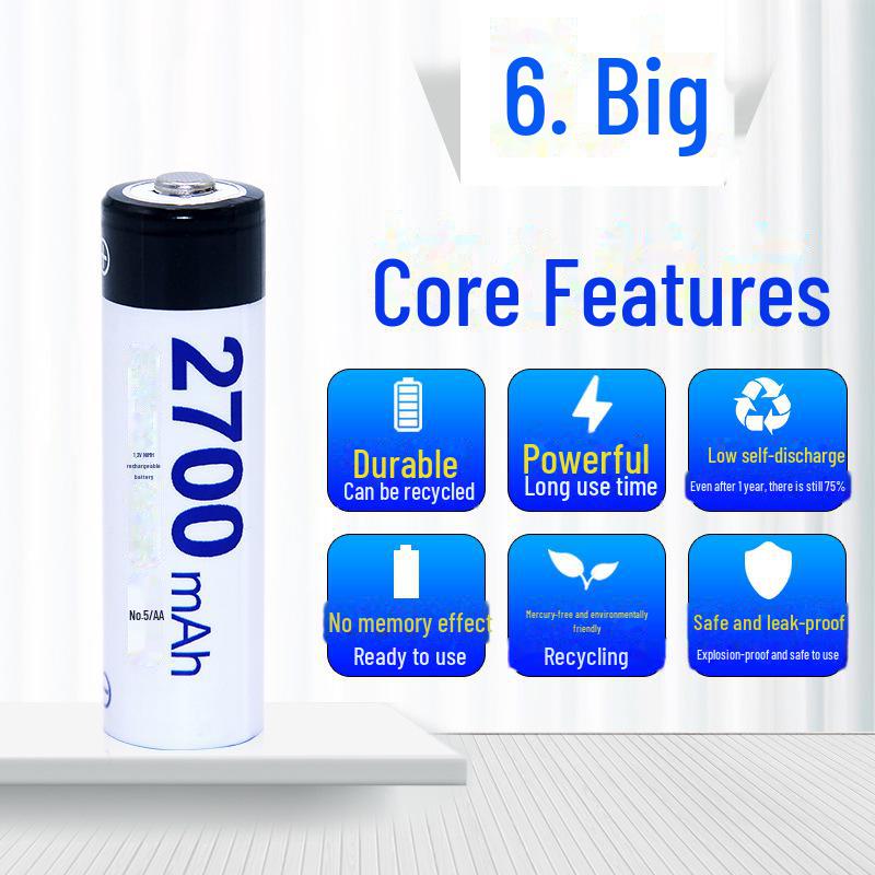 Интеллектуальное зарядное устройство на 6 слотов с 6 перезаряжаемыми батареями 2700AA напряжением 1,2 В