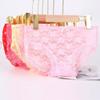Girls' Sexy Lace Briefs Breathable Underwear with Butterfly Knot Carved Mid Air Waist Knickers Solid Color Women's Triangle Panties