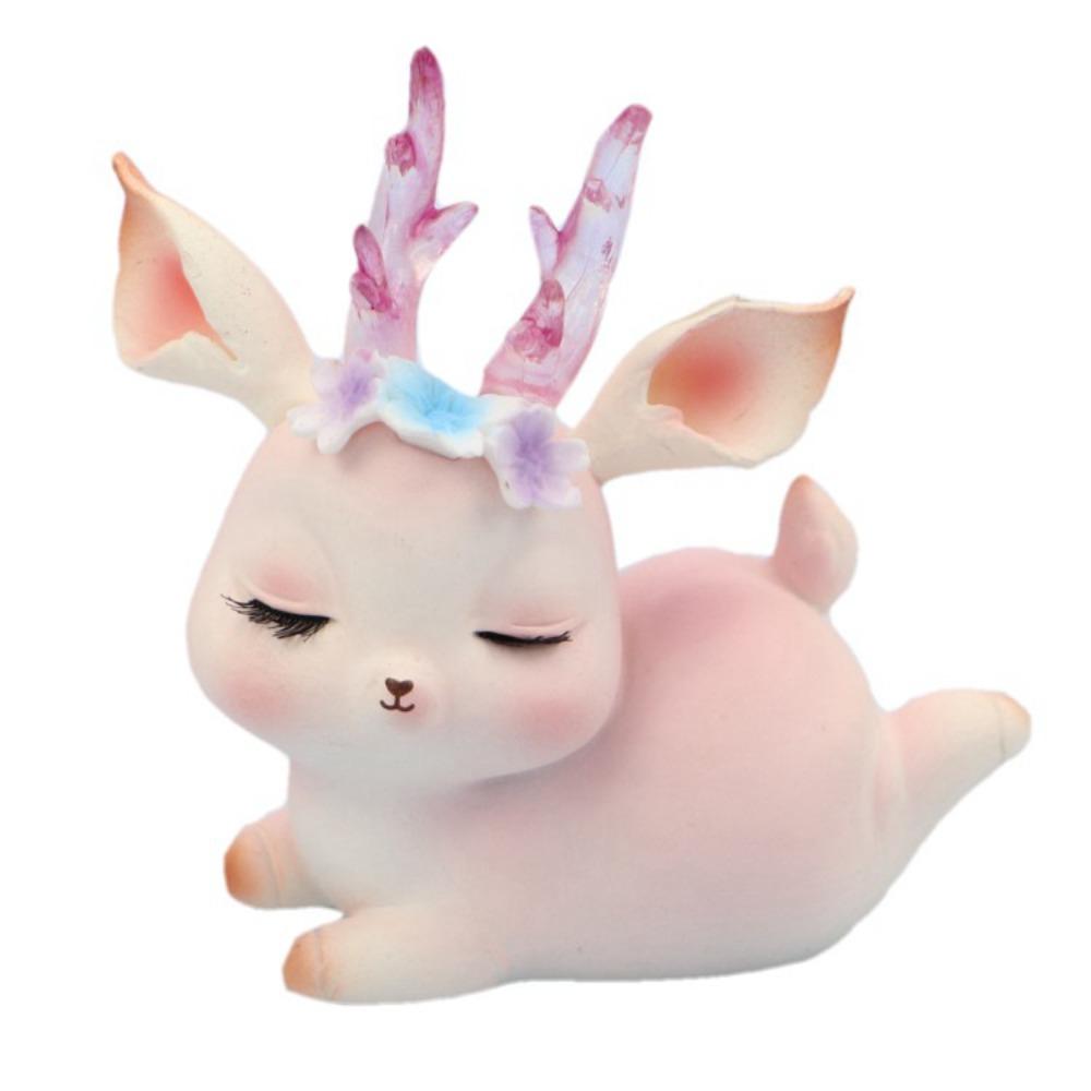 Kawaii Pink Sleeping Deer Figurine Cartoon Deer Birthday Cake Decor Office