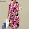 Women Casual Round Neck Summer Sleeveless Print Dress