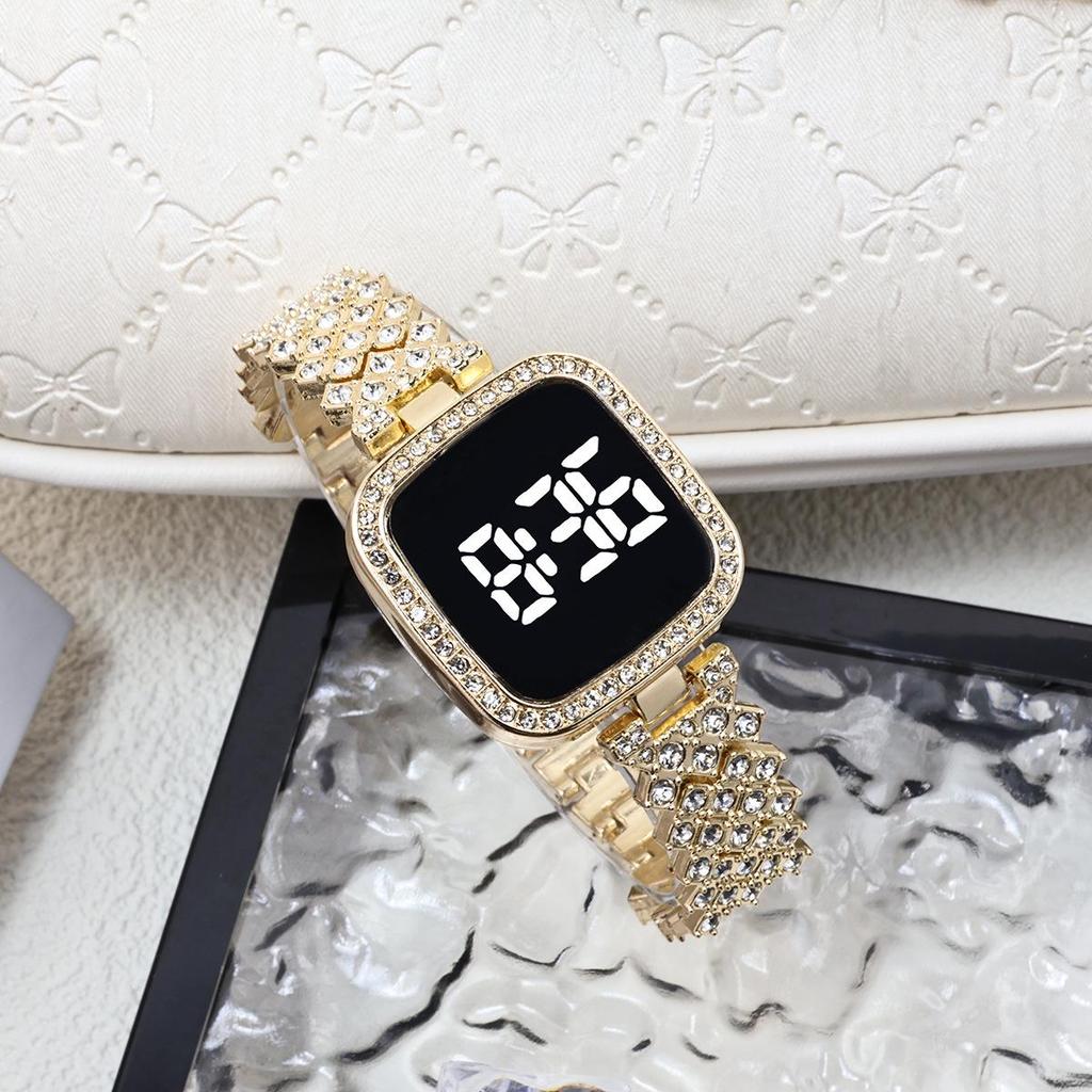 Свежие квадратные женские светодиодные сенсорные часы с бриллиантами