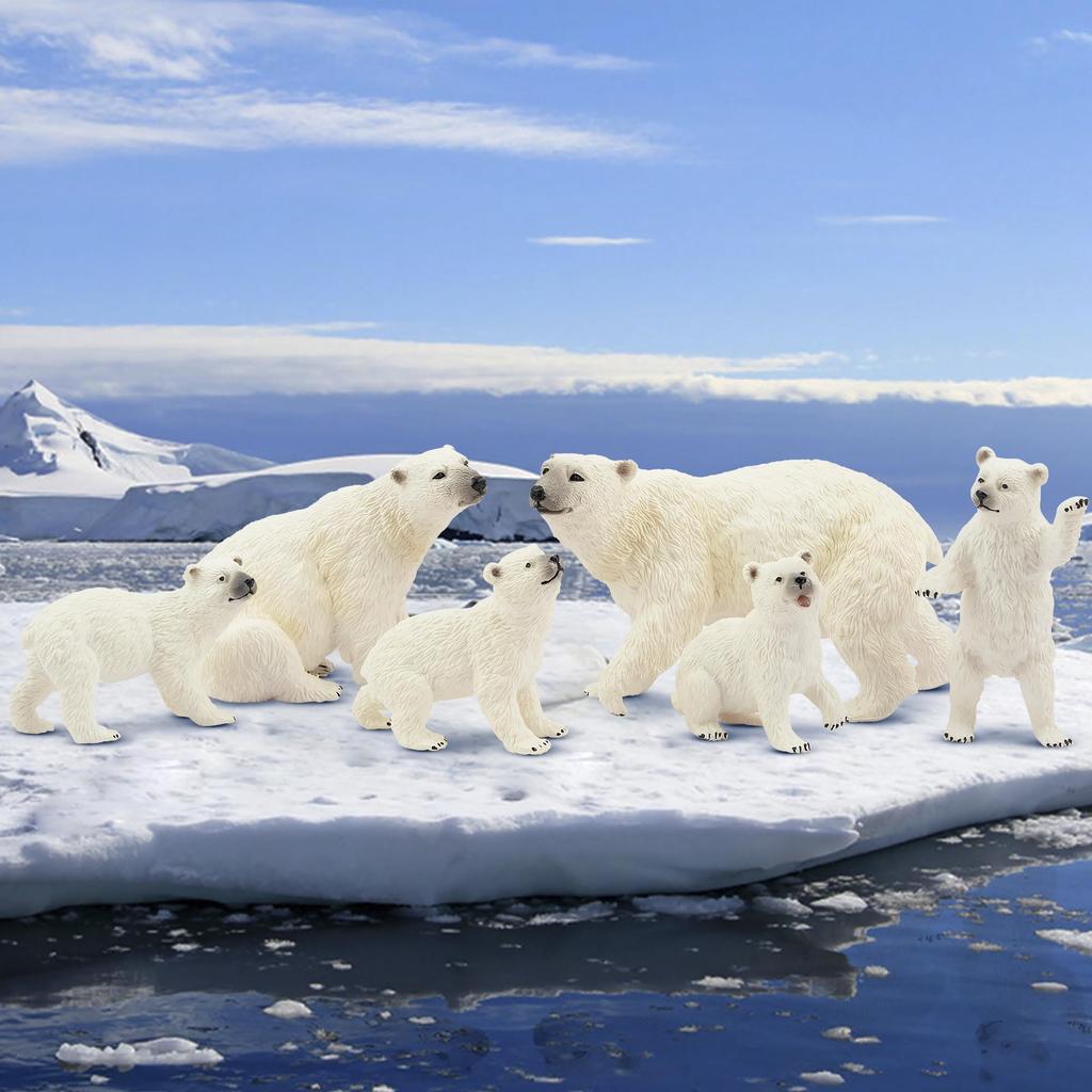TOYMANY Animal Figure Polar Bear Parent and Realistic Animal Miniature Popular Animal Birthday New Ages 6 and Up 6-Piece Set, Figures, Child, Winter,