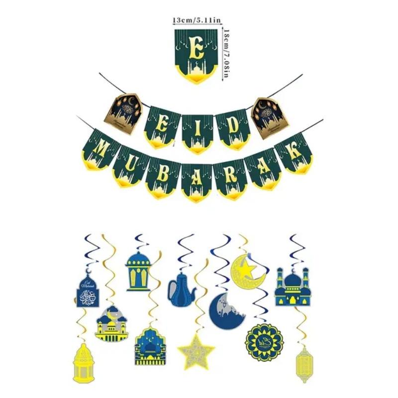 Баннер Ид Мубарак Буквы Луна Звезды Бумажные флажки Исламский Мусульманский Рамадан Подвесные украшения Украшения для вечеринки Товары