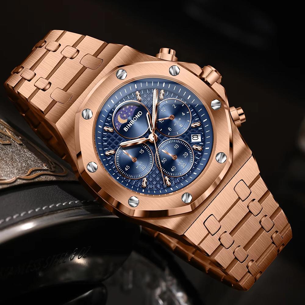 Luxury Quartz Watches For Men Luminous Waterproof Men's Watch Moon Phase Chnorograph Wrist Watch Relogios Masculinom