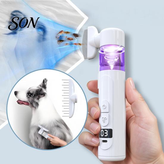 Detachable Grooming Head Electric Pet Flea Comb, Brush with Suction, 3-in-1 Rechargeable Dog Cat Cleaning Tool 360 Degree Rotating Head, Deshedding