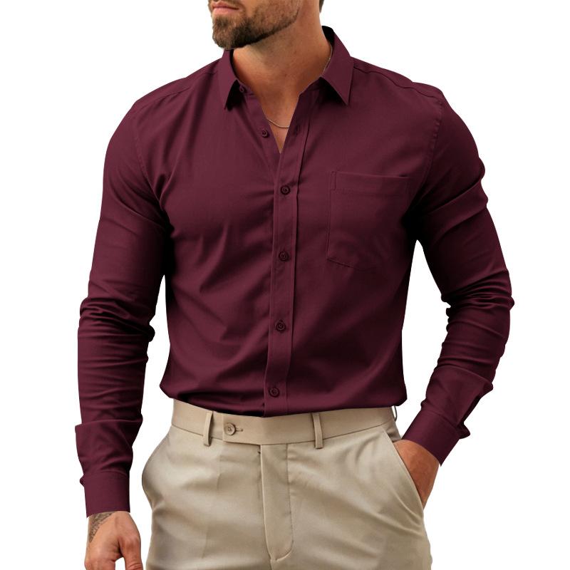 Men S Solid Long Sleeve Button Up Shirt Business Casual Top
