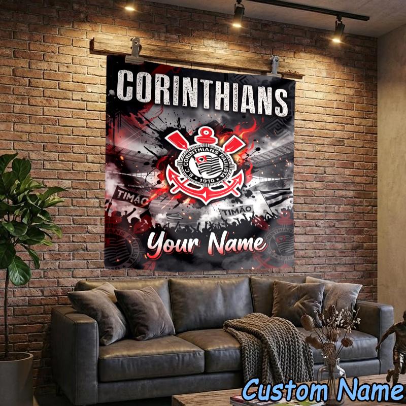 Custom Name Corinthians Fc Crest Hanging Tapestry Background Tapestry for Bedroom Living Room Dorm,Home Party Wall Decoration,Fan Gifts