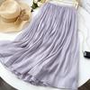 Women Maxi Skirt Elastic Waistband Mid-rise Long Skirt Solid Color Ice Silk A-Line Pleated Skirt Party Beach Wedding Skirt