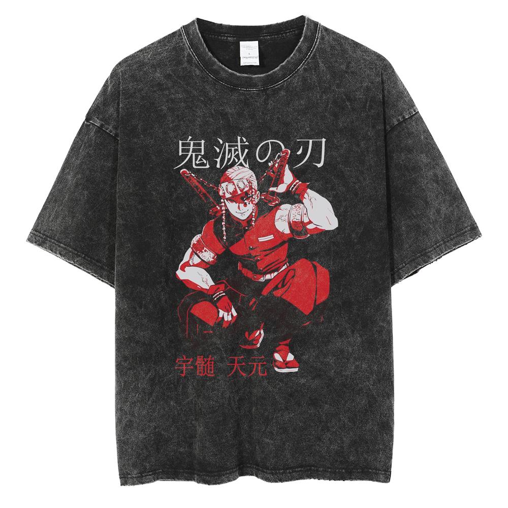 Anime Demon Slayer Tanjirou Nezuko Zenitsu Inosuke Cute Graphic Tshirt Men Women Washed Cotton T-shirts Harajuku Male Manga Tops