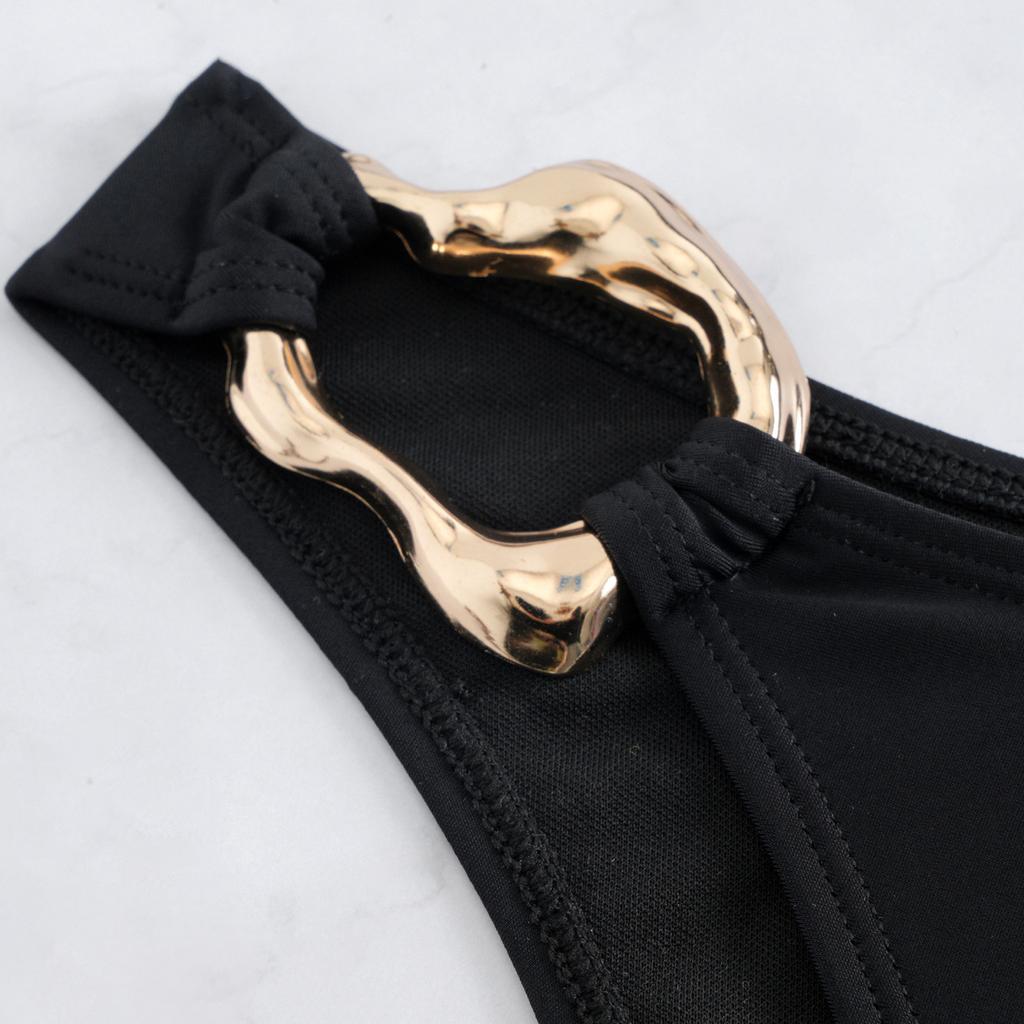 1011 new European and American women's solid color split swimsuit metal accessories bikini sexy swimsuit