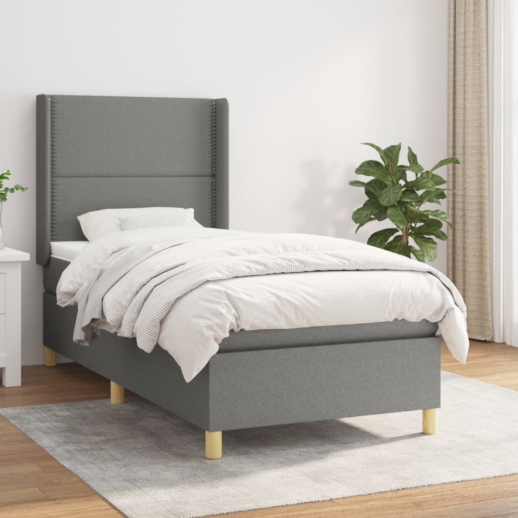 Box Spring Bed with Mattress Dark Gray 90 x 190 cm Fabric