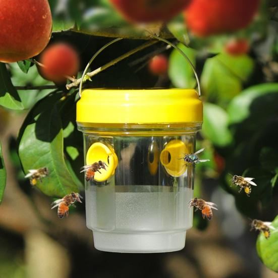 2Pcs Wasp Traps with Solar LED Light Auto ON/OFF Easy To Install Reusable Outdoor Hanging Fruit Fly Traps Insect Catchers