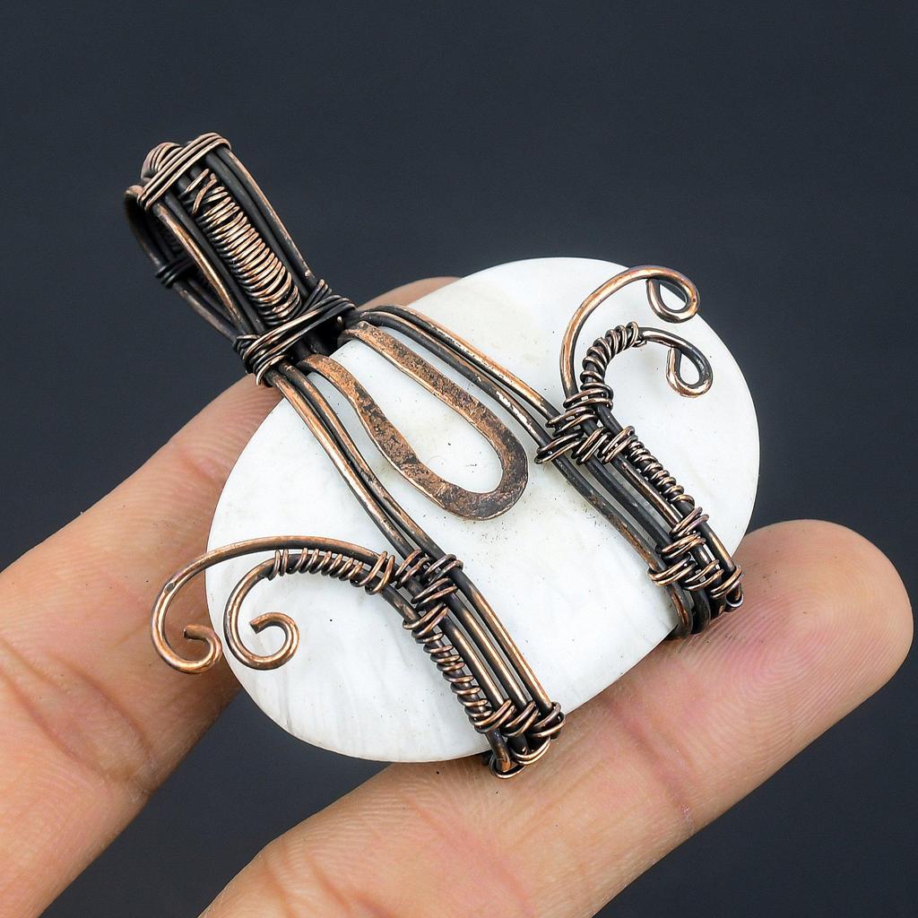 Кулон из лунного камня, обернутый медной проволокой 999 пробы, кулон из драгоценного камня ручной работы, подарок для мамы, антикварное украшение