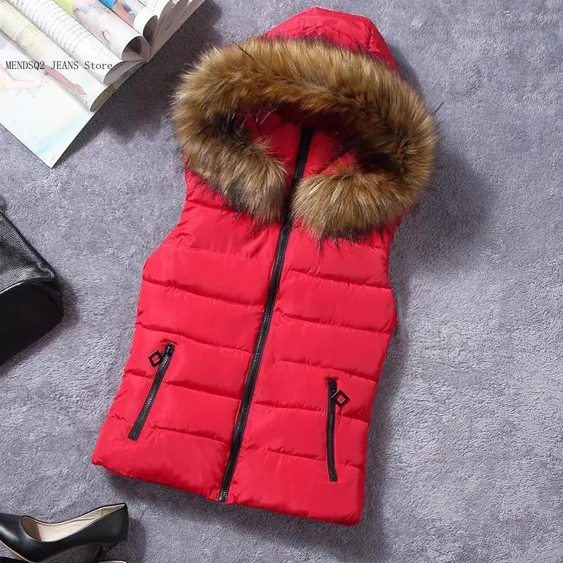 Casual Pure Color Zipper Cotton Hoodie Sleeveless Vest for Women