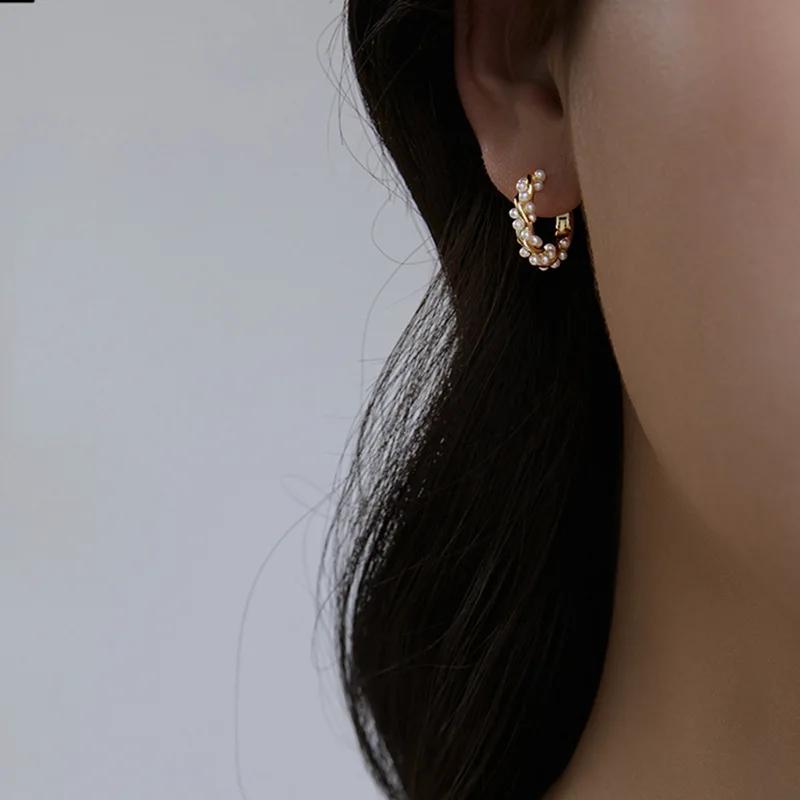 LATS 2024 Korean New Simple Temperament Circle Pearl Earrings Gold Silver Color Fashion Small Versatile Earring Women's Jewelry