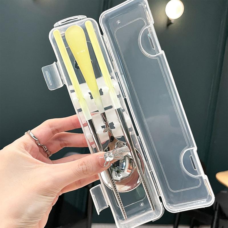 Портативный набор столовых приборов из нержавеющей стали Ложка Палочки для еды Студенческий Дорожный Портативный набор столовых приборов в корейском стиле с коробкой Кухонный инвентарь