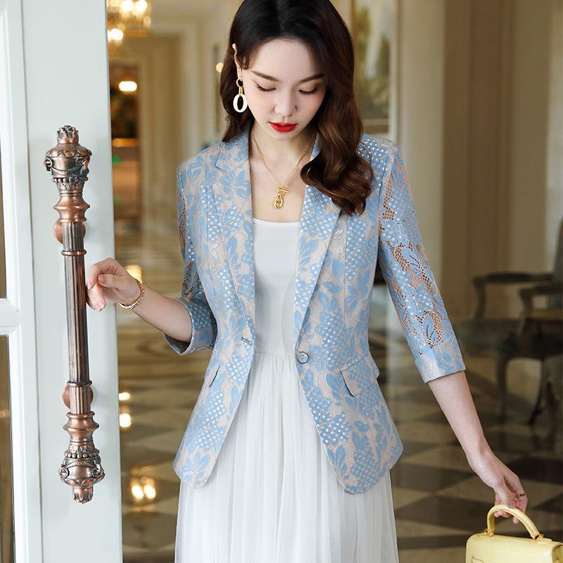 Кружевной маленький костюм-пальто, женский новый корейский вариант с укороченной талией, повседневный универсальный ажурный костюм-топ