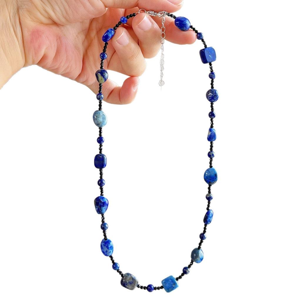 Wind Autumn and Winter Retro Romantic Planet Natural Lapis Lazuli Collarbone Chain Necklace