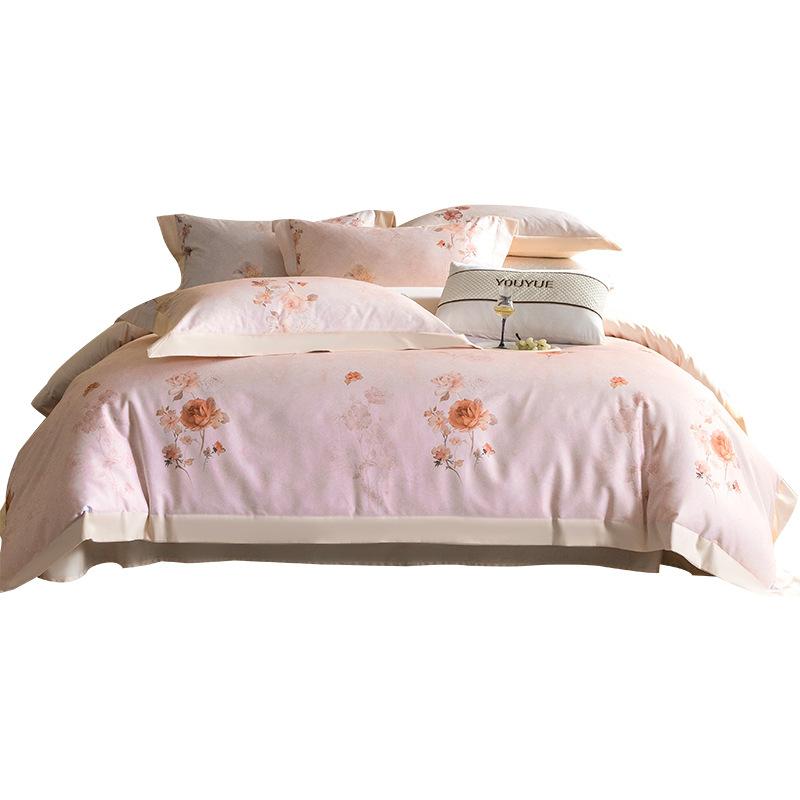 Pure cotton long-staple cotton four-piece set, wide-edge corner-splicing process, active printing and dyeing, washable pure cotton bedding four-piece